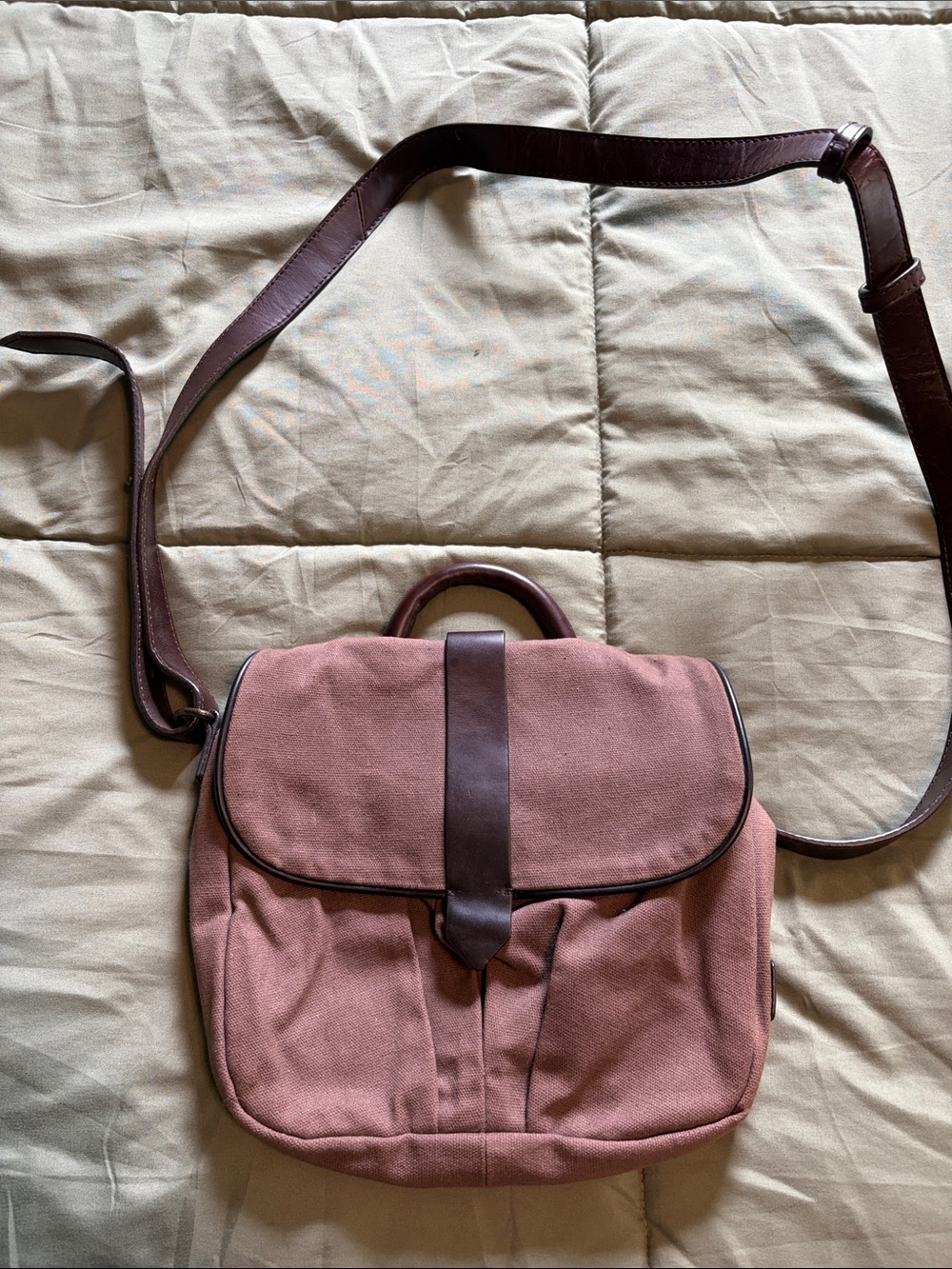 Canvas Crossbody Messenger Bag with Brown Trim